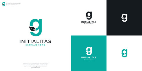Minimalist letter G and beauty leaf minimal logo icon design template