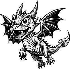 cute little dragon illustration, cartoon little dragon vector , funny little dragon black and white