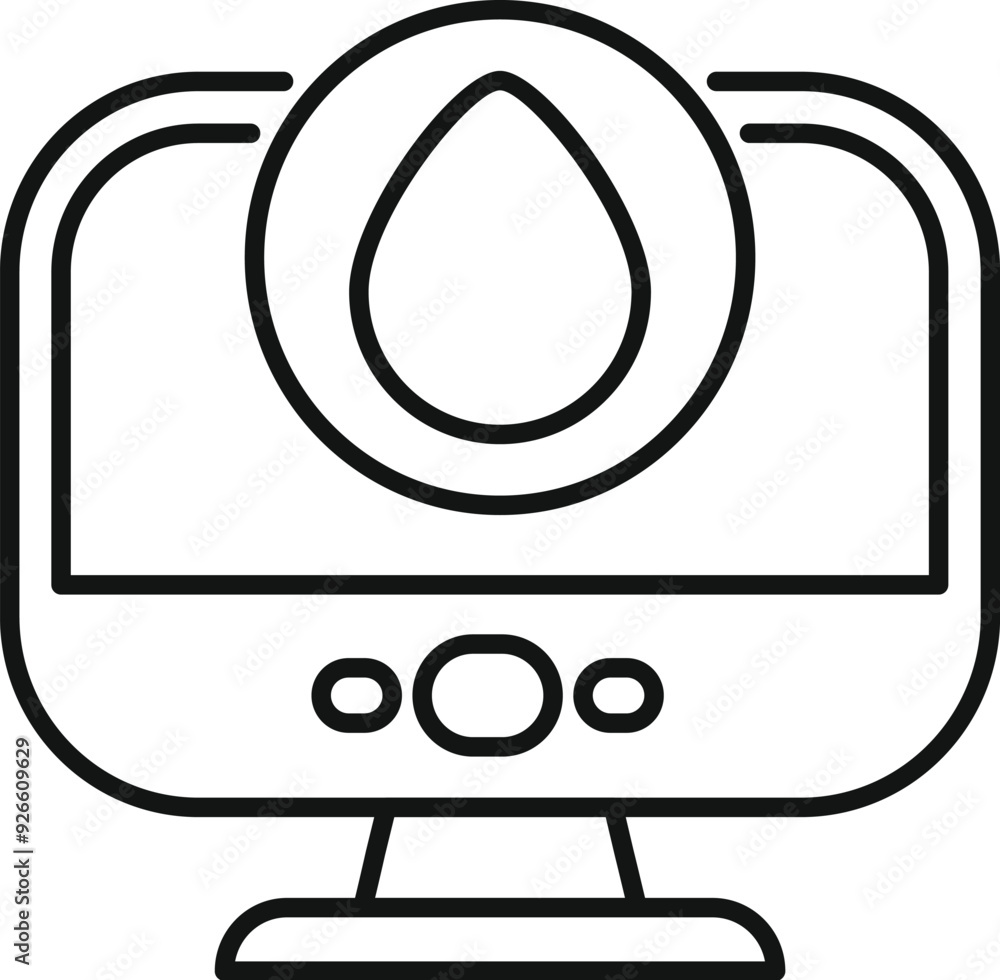 Poster computer monitor is showing a water drop icon, representing a liquid cooling system for high perform