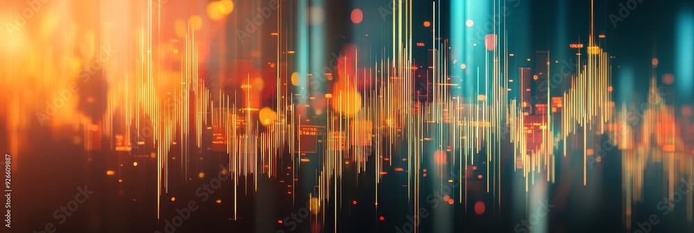 Poster a visually engaging abstract image depicting data visualization, with vibrant colors, dynamic lines,