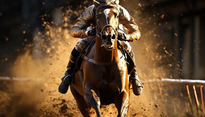 A jockey riding a horse in a horse racing 