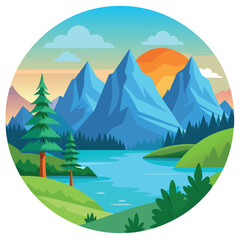Obraz premium Serene Lake and Mountain Vector Design Illustration