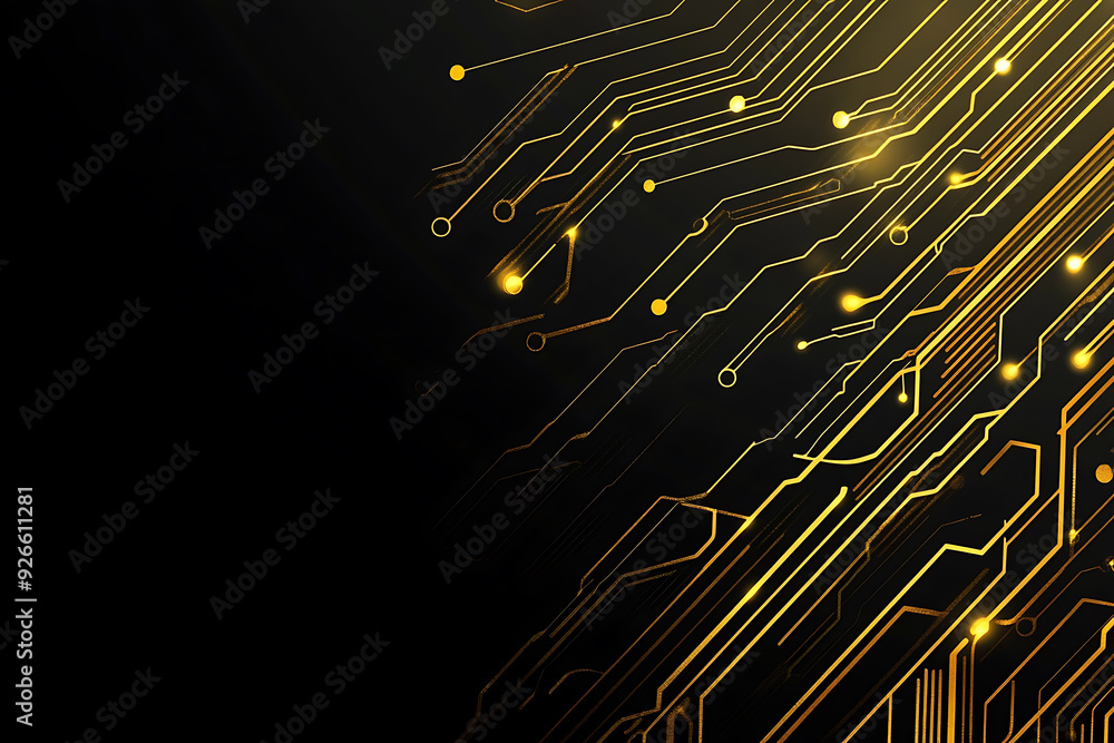 Wall mural a modern abstract design featuring gold lines and dots representing network science and technology o