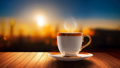 Obraz premium Beverage drink morning coffee background cup tea hot