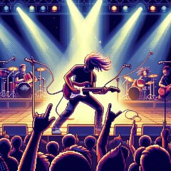  Chiptune Concert Pixel art scene of a band performing on stage