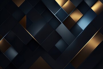 Abstract geometric background with dark blue and gold squares.
