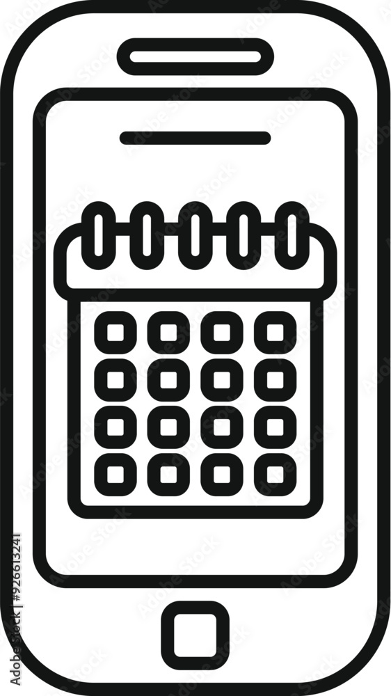 Poster line drawing of a smartphone displaying a calendar app, perfect for illustrating concepts like onlin