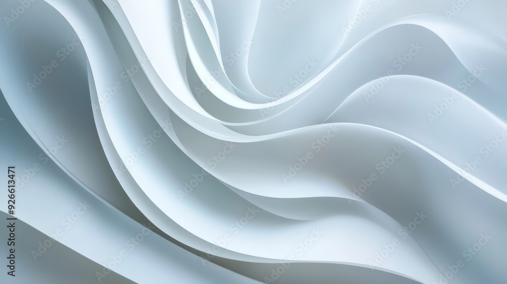 Poster abstract background with white and blue swirling patterns, symbolizing movement, flow, transition, a
