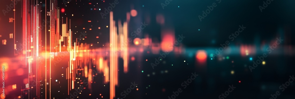 Poster an abstract digital technology background with glowing lines, bokeh lights, and a sense of movement.