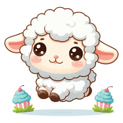 Cute baby sheep cartoon jumping vector