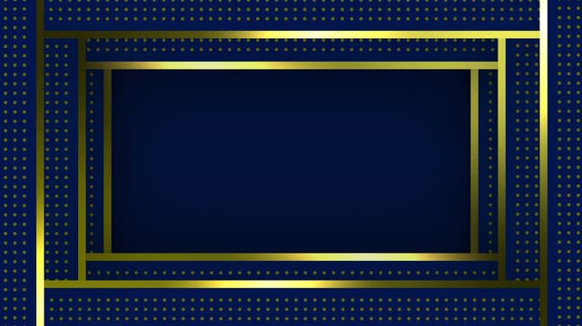 Elegant gold framed artwork with dotted details on dark blue background. Suitable for luxury branding, invitations, elegant design projects. 4k