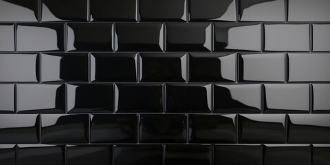 Fototapeta premium A set of rectangular black tiles with a reflective surface designed to enhance contemporary interior spaces beautifully.
