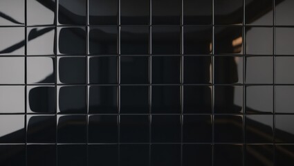 Obraz premium Symmetrical arrangement of dark glossy tiles forming a checkerboard pattern, showcasing elegant modern interior design.