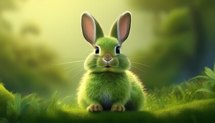 Obraz premium Cute bunny fluffy hare nature spring sitting animal green easter pet rabbit mammal