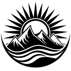 Wave mountain sun  art vector illustration