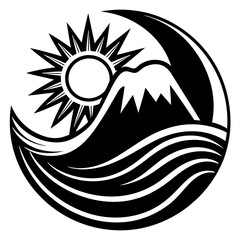 Wave mountain sun  art vector illustration