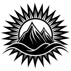 Wave mountain sun  art vector illustration