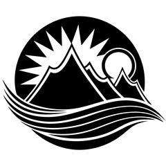 Wave mountain sun  art vector illustration