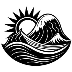 Wave mountain sun  art vector illustration