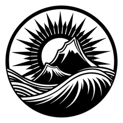 Wave mountain sun  art vector illustration