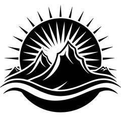 Wave mountain sun  art vector illustration