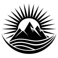 Wave mountain sun  art vector illustration