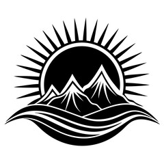 Wave mountain sun  art vector illustration