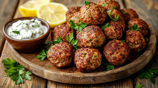  Traditional Greek Keftedakia with Tzatziki and Lemon