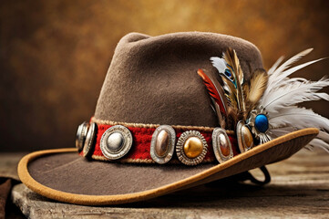 Traditional Bavarian Hat with Feathers and Pins at Oktoberfest