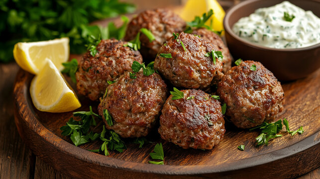  Traditional Greek Keftedakia with Tzatziki and Lemon