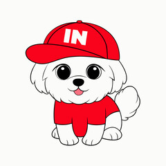 White funny maltese puppy art vector illustration