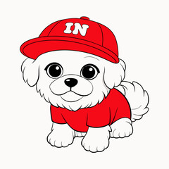 White funny maltese puppy art vector illustration