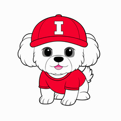 White funny maltese puppy art vector illustration
