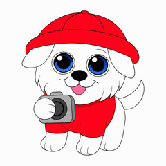 White funny maltese puppy art vector illustration