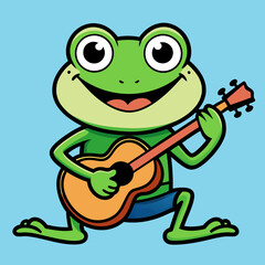 A frog playing guitar evil art vector illustration