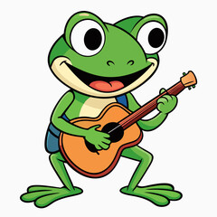 A frog playing guitar evil art vector illustration