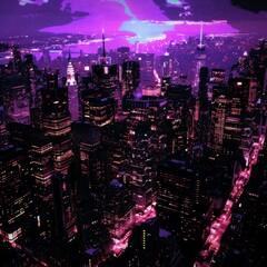 Obraz premium Night view of the city with 8-bit effect in 1982