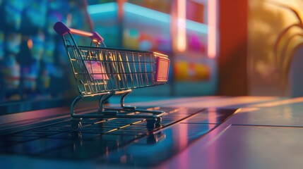 Digital Shopping Cart on Laptop created by ai