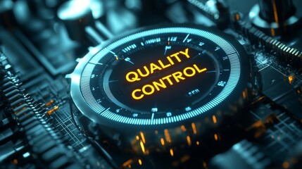 Quality  Standards Measurement Abstract digital concept of a precision measurement gauge glowing in a dark environment