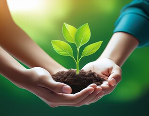 leaf ecology growth care plant life nature hand green agriculture. Generative AI.