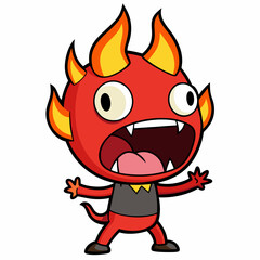 little fire demon yelling evil art vector illustration