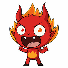 little fire demon yelling evil art vector illustration