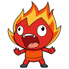 little fire demon yelling evil art vector illustration