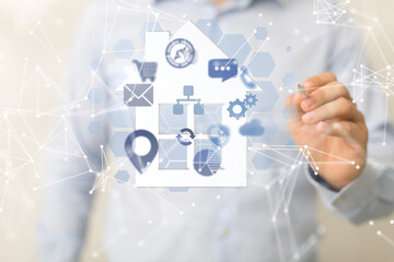 home data. Digital cyberspace with particles and Digital data network connections concept.