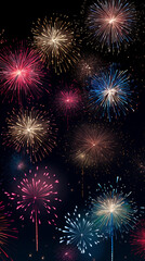 Naklejka premium A fireworks display with many different colored fireworks. The fireworks are in the air and are lit up, creating a beautiful and vibrant scene