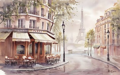 Watercolor Eiffel tower clipart Illustration. Watercolor Painting about Eiffel Tower generative ai