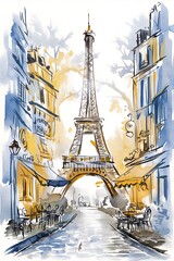 Watercolor Eiffel tower clipart Illustration. Watercolor Painting about Eiffel Tower generative ai