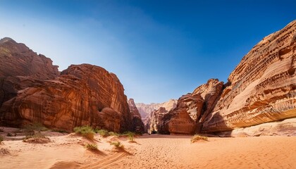 Fototapeta premium Mountain landscape rock sandstone nature narrow jordan travel red stone canyon desert