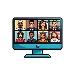 Vector illustration of a remote team meeting via video conference.