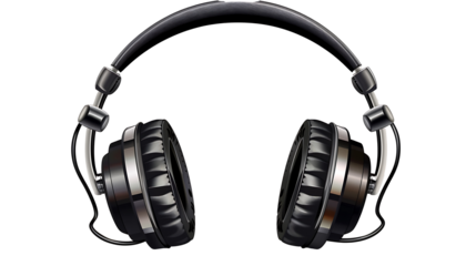 headphones with detailed cushions and wires, modern and sleek, isolated on a white background